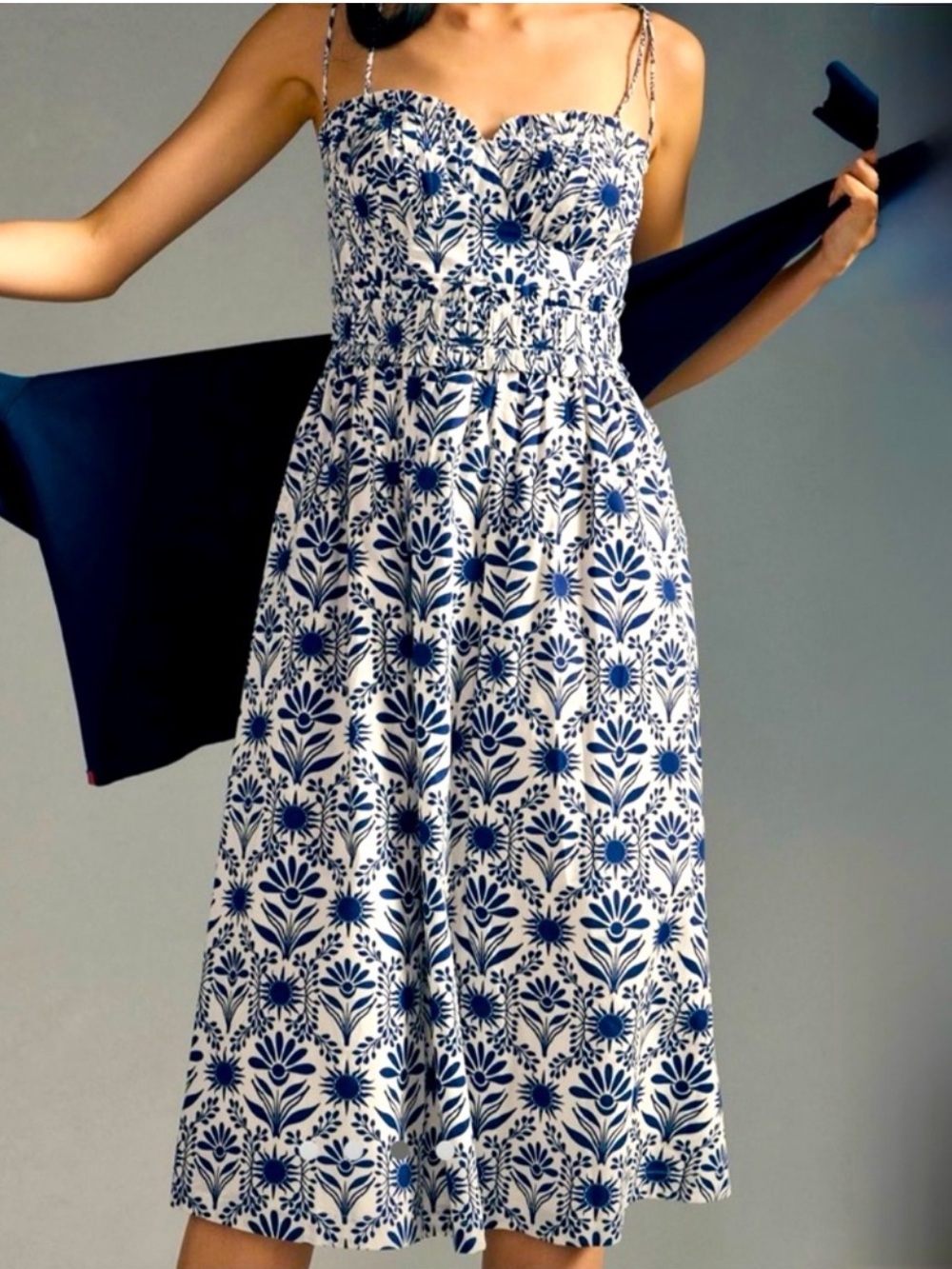 Anthropologie Corset Blue and White Dress Medium Cottagecore Midi Sun Dress